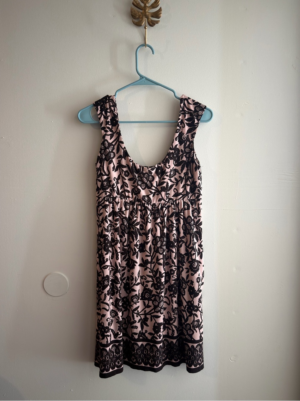 Y2K Pink Babydoll Dress with BROWN Floral Lace Designs and Pockets